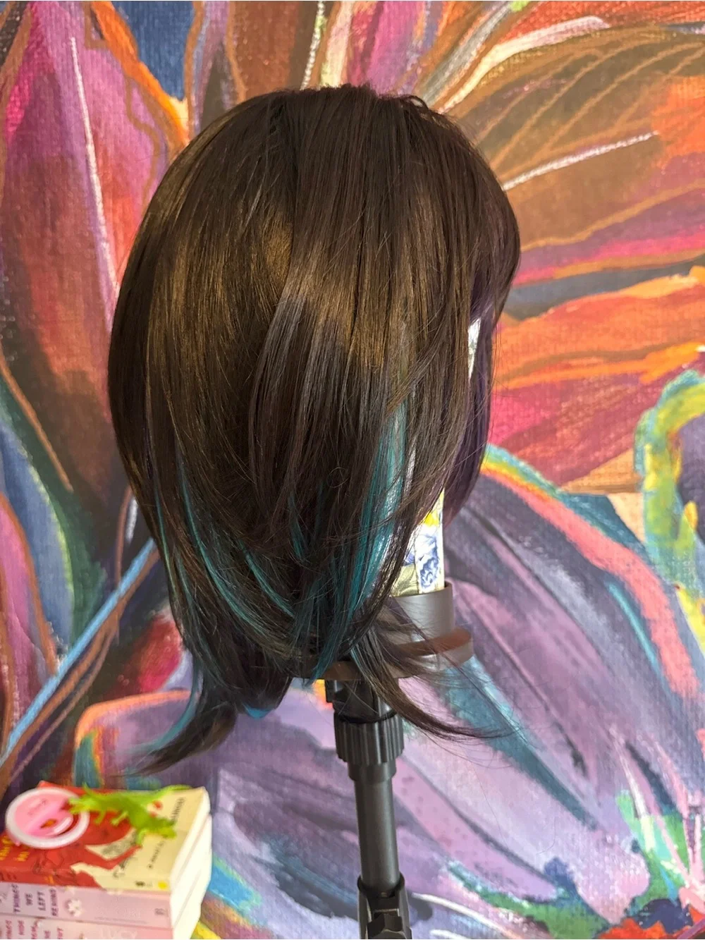 CSC Goth Glam Large Wig Short Layered Black/Teal/Purple Peekaboo Highlights NWT - Picture 2 of 5